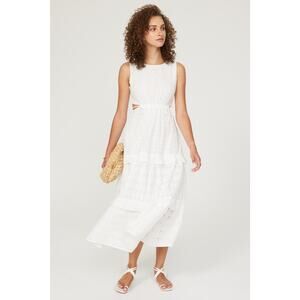 SLATE & WILLOW White Lace Eyelet Sleeveless 100% Cotton Midi Dress Size Medium